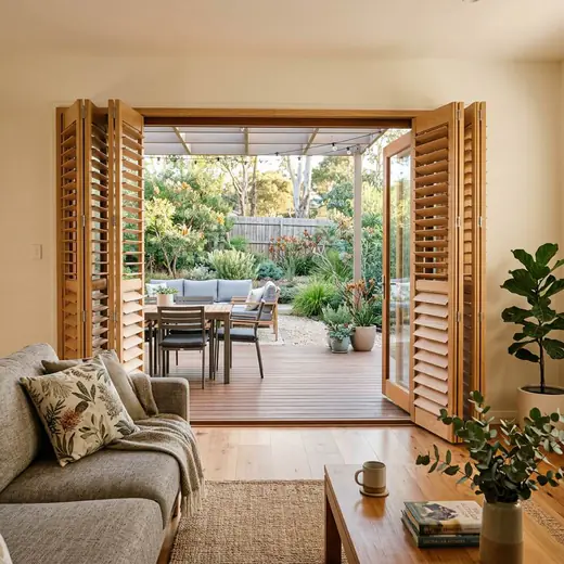 Bi-fold timber plantation shutters