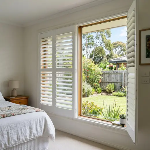 Hinged panels timber plantation shutters