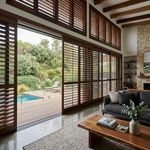 Sliding on track timber plantation shutters